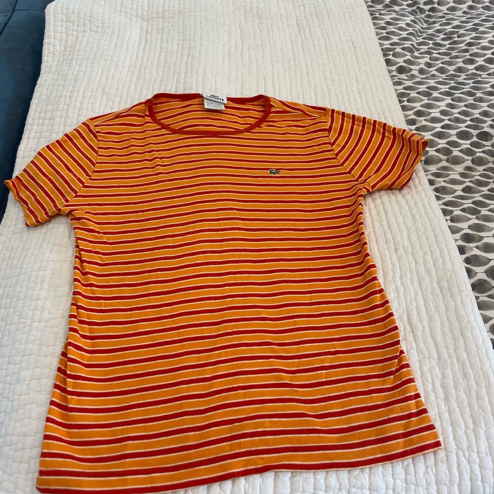 Lacoste Orange and Red Striped T-Shirt